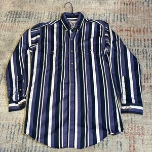 37. Blue, purple and White Casual Button Down Western Shirt Vertical Stripes
